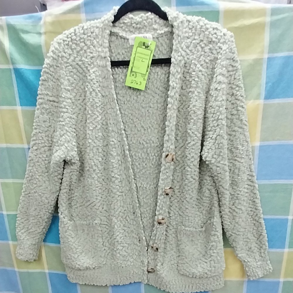 2763 Size XL Zenana Sage Green Popcorn Knit Sweater Cardigan - Picture 2 of 9